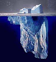 Représentation d'un ice-berg sur et sous l'eau